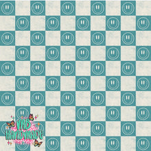 Load image into Gallery viewer, Blue Smiley Checks